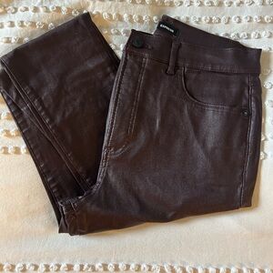 Express Skinny Super Hi Rise Purple Shine/Leather Pants Size 8R